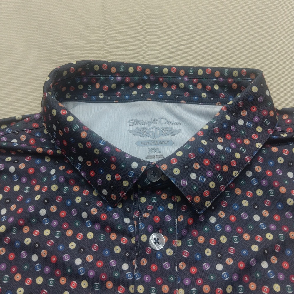Straight Down Golf Polo Shirt Mens XXL Pool Balls All Over Geometric Stretch